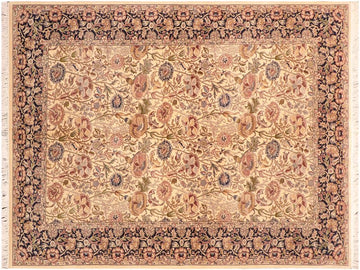 handmade Traditional Irfan Beige Blue Hand Knotted RECTANGLE 100% WOOL area rug 6x9